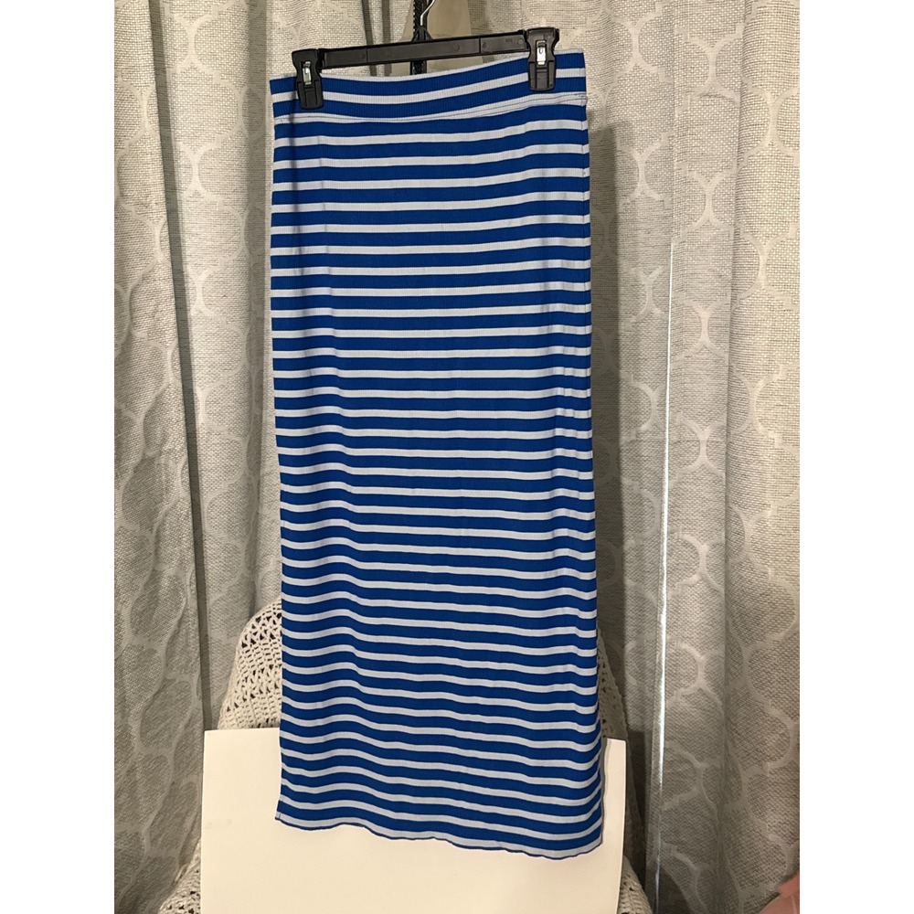 OFFLINE by Aerie Blue White Striped Ribbed Maxi Skirt Side Slit Medium
